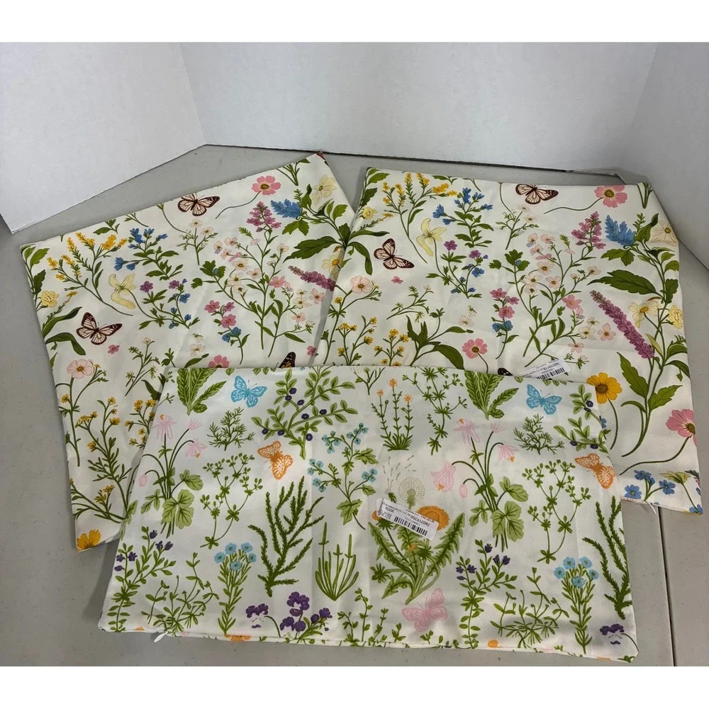 Wildflower Butterfly Pillow Cover Set 3pc White Botanical Cottagecore Floral New
